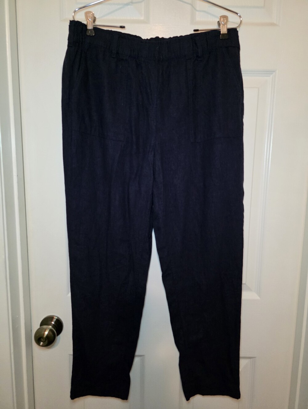 Per Se Women’s Linen/Viscose Woven Straight-Leg Pants w/ Pockets, M Navy